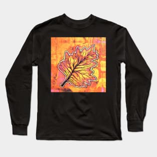 Autum Leaf Monoprint with Ink in Original Colour Long Sleeve T-Shirt